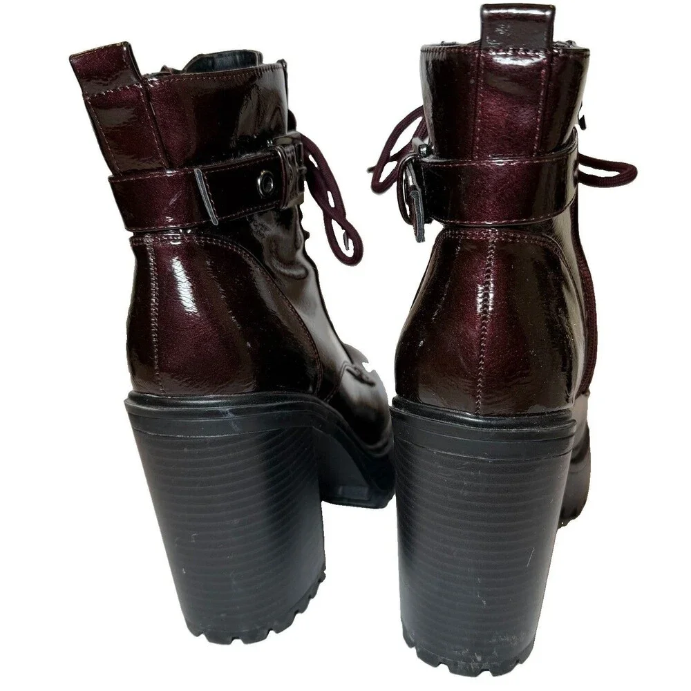 GBG Los Angeles Sammi Platform Combat Boots Womens 8 Burgundy Patent Lace Up